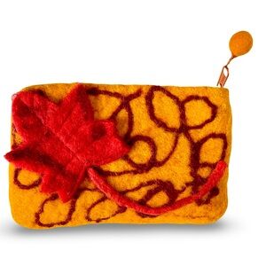 Rising Tide Zip Closure Red and Orange Small Felted Clutch Wristlet Cosmetic Bag